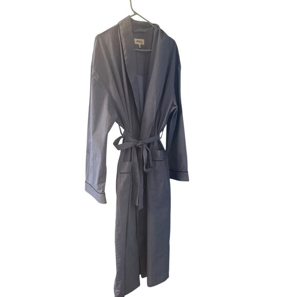 The Vermont Country Store L/XL Blue Cotton Robe Belt Pockets Lounge Mens - Picture 1 of 5